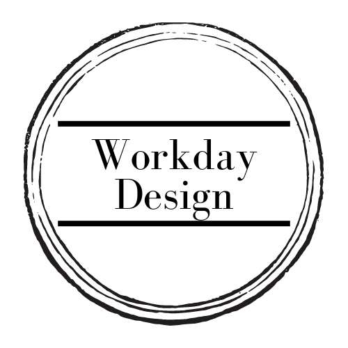 Black and white circular badge with the text "Workday Design" in the center, enclosed by two horizontal lines.