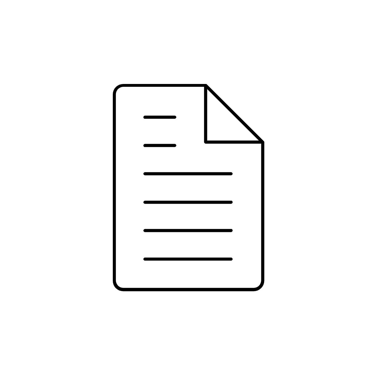 Outline icon of a paper document with a folded corner, featuring horizontal lines representing text.