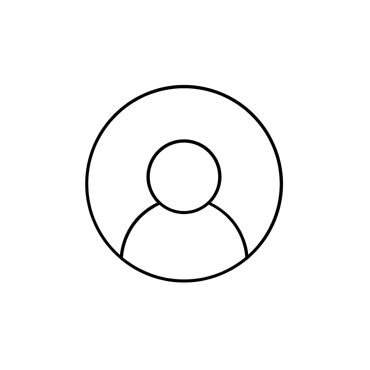 Outline of a person's bust within a circle, representing a user profile icon.