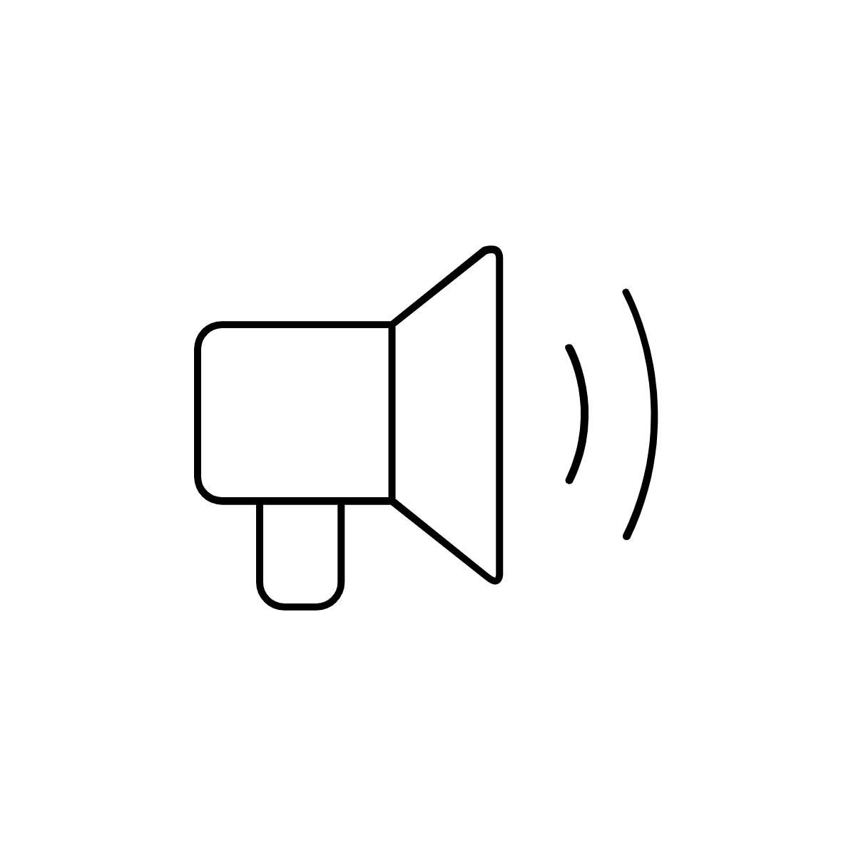 Outline of a megaphone emitting sound waves.